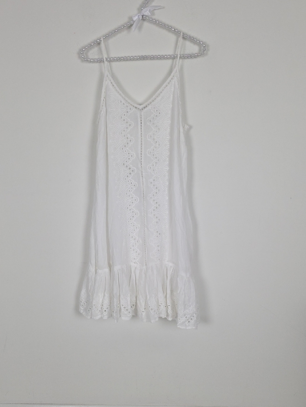 House of Harlow 1960 White Eyelet Slip with Fringe Detail